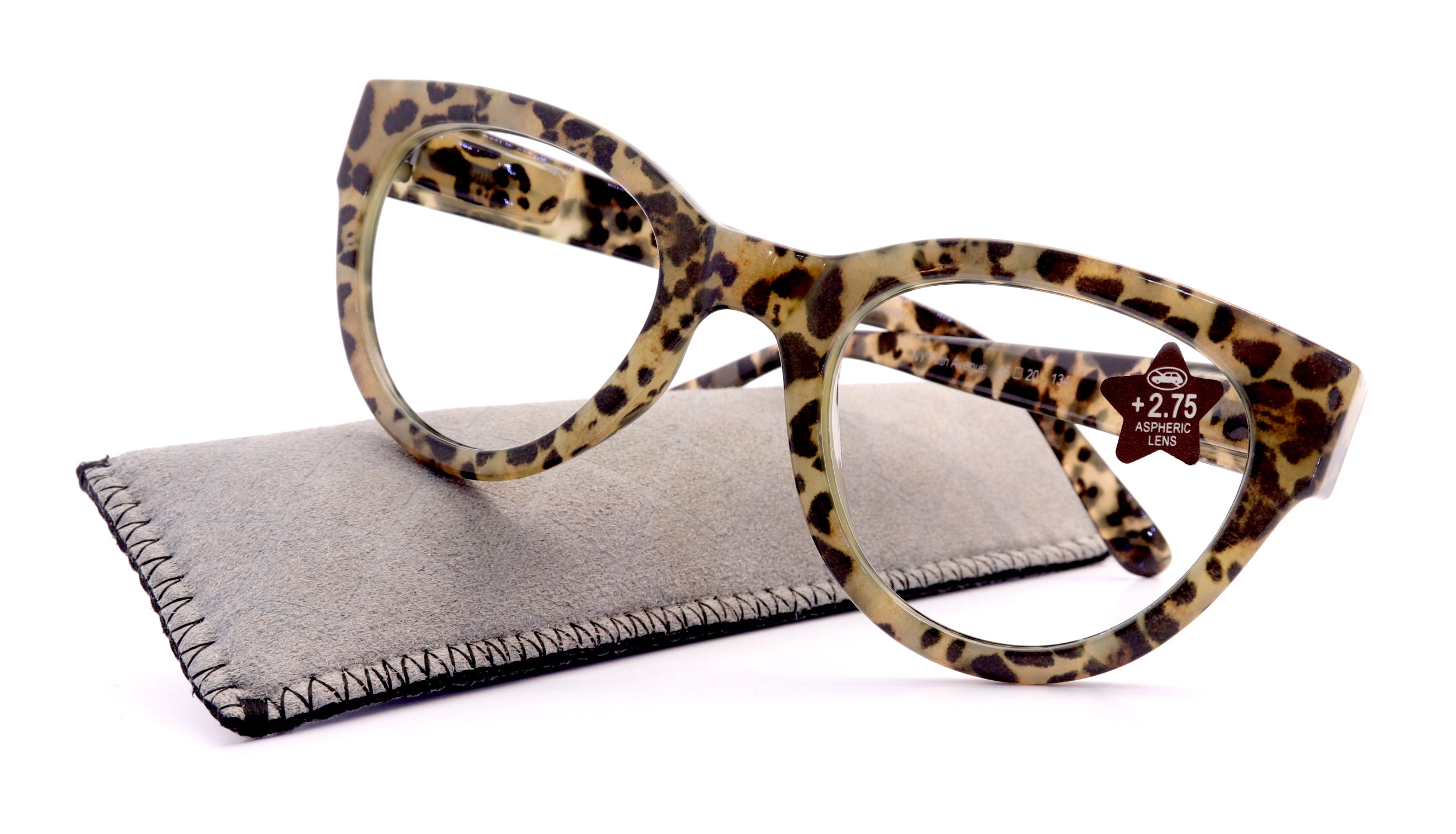 Jackie O, Round Oversized Fancy Women Reading Glasses, HighEnd Readers  (Leopard)