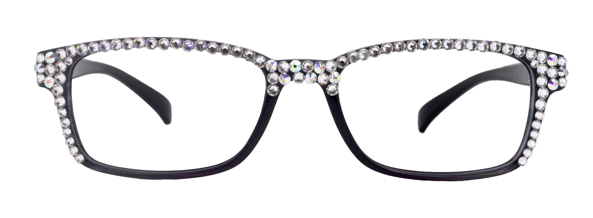 Olivia, (Bling) Women Reading Glasses Adorned with (Full Top) (Clear) Genuine European Crystals.  (Black, Grey) Square, NY fifth avenue.