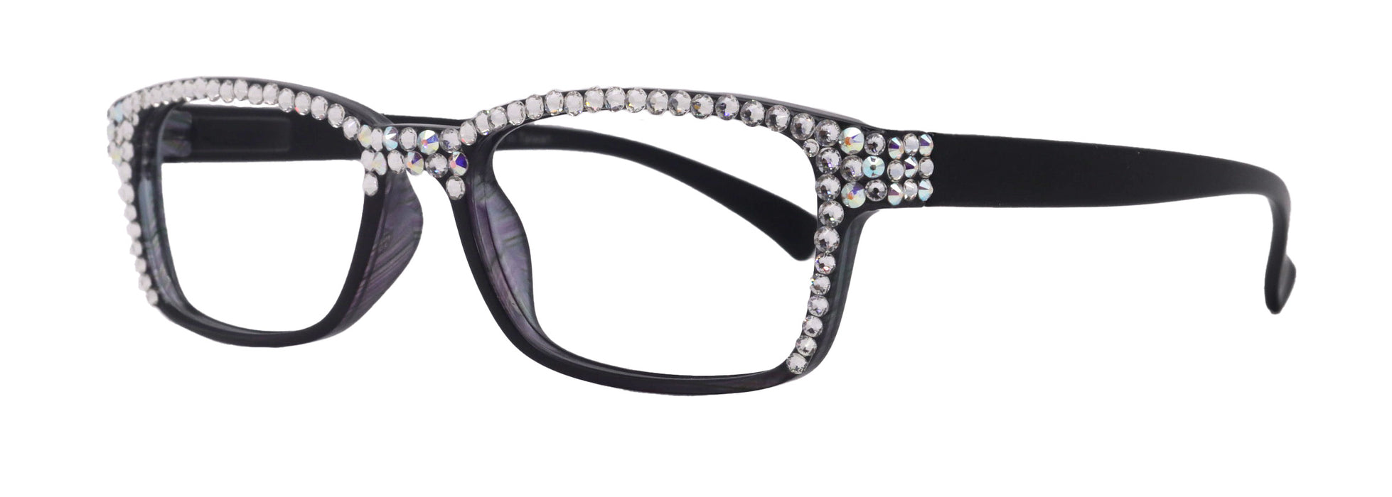 Olivia, (Bling) Women Reading Glasses Adorned with (Full Top) (Clear) Genuine European Crystals.  (Black, Grey) Square, NY fifth avenue.