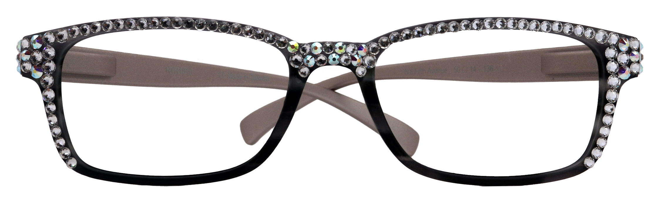 Olivia, (Bling) Women Reading Glasses Adorned with (Full Top) (Clear) Genuine European Crystals.  (Black, Grey) Square, NY fifth avenue.