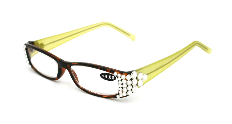 All Favorite, (Bling) Reading Glasses Women Adorned W (Clear) (Tortoise Brown, Green) Frame +4 +4.5 +5 +6 NY Fifth Avenue.