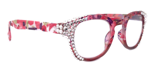 Autumn, (Bling) Reading Glasses For Women Adorned w (Clear) Genuine European Crystals, Round Frame (Pink, Purple Floral) NY Fifth Avenue