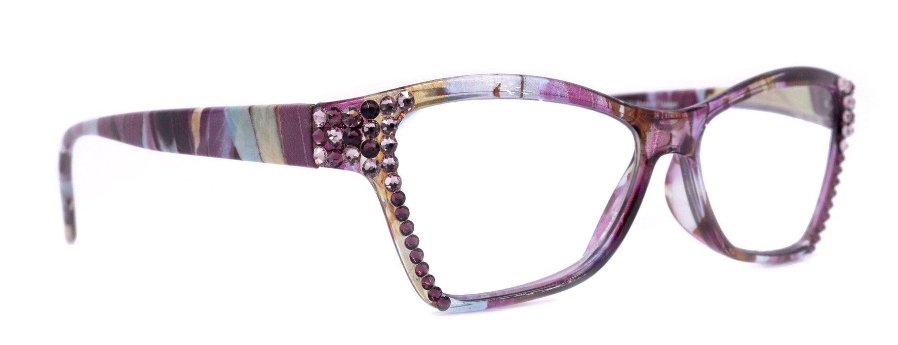 Avian, (Bling) Women Reading Glasses w (Amethyst, L. Amethyst) Genuine European Crystals, Magnifying Cat Eye (Purple) NY Fifth Avenue