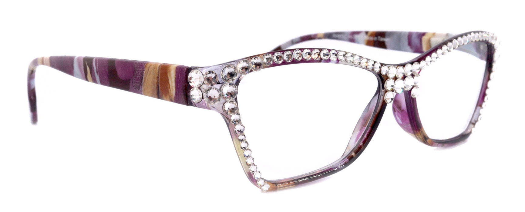 Avian, (Bling) Women Reading Glasses w (Full TOP) (Clear) Genuine European Crystals, Magnifying, Cat Eye (Purple, Blue) NY Fifth Avenue.