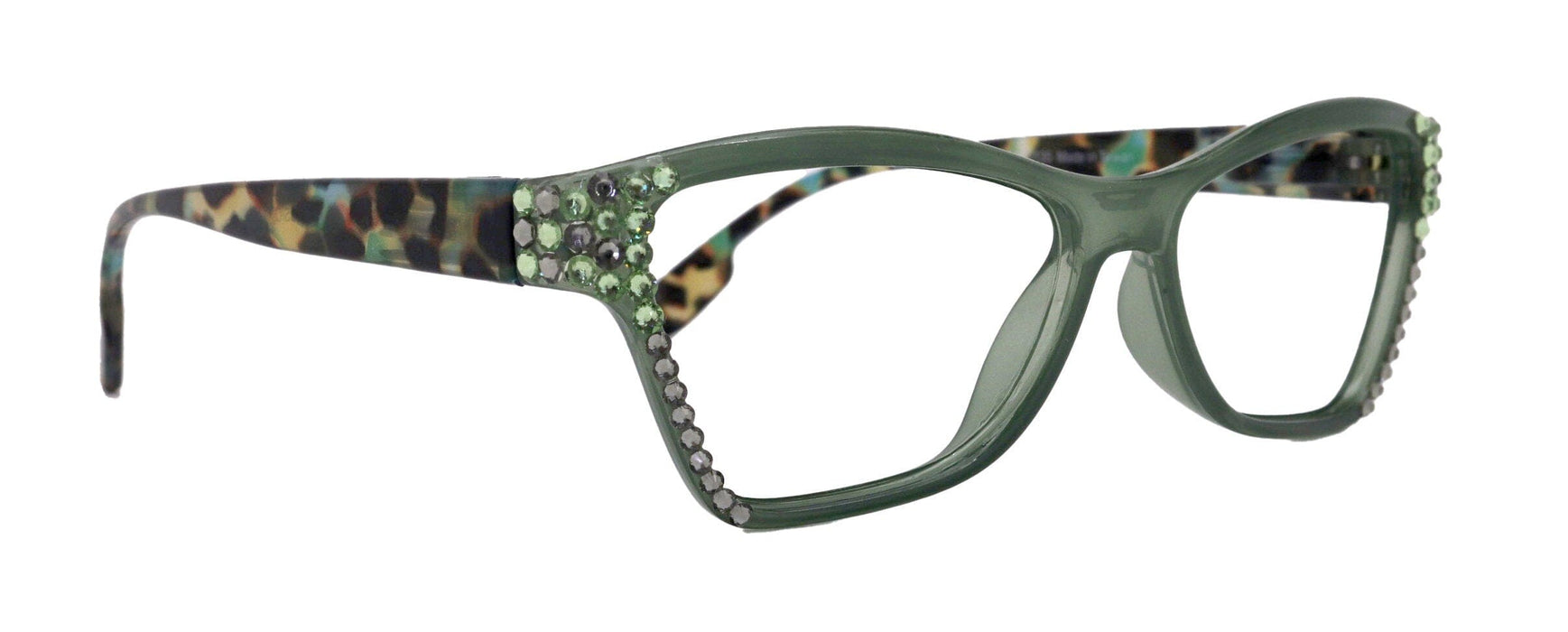 Avian, (Bling) Women Reading Glasses w (Peridot n Black Diamond) Genuine European Crystals, Magnifying Cat Eye (Green) NY Fifth Avenue