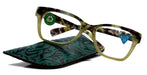 Aya, (Premium) Reading Glasses, High End Fashion Reader,+1.25 to +4 magnifiers, (Green n Brown Tortoise) Square Frame. NY Fifth Avenue.