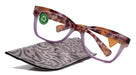 Aya, (Premium) Reading Glasses, High End Fashion Reader,+1.25 to +4 Magnifiers, (Purple n Brown Tortoise) Square Frame. NY Fifth Avenue.