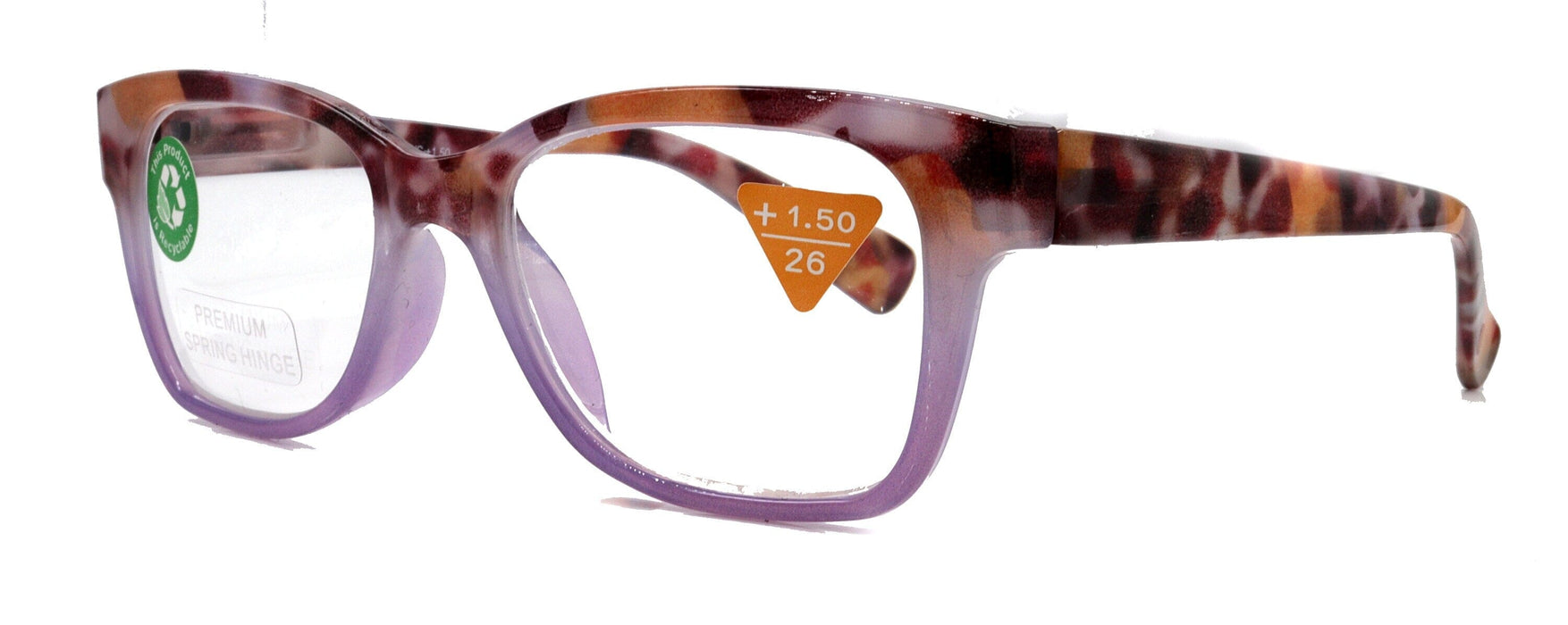 Aya, (Premium) Reading Glasses, High End Fashion Reader,+1.25 to +4 Magnifiers, (Purple n Brown Tortoise) Square Frame. NY Fifth Avenue.