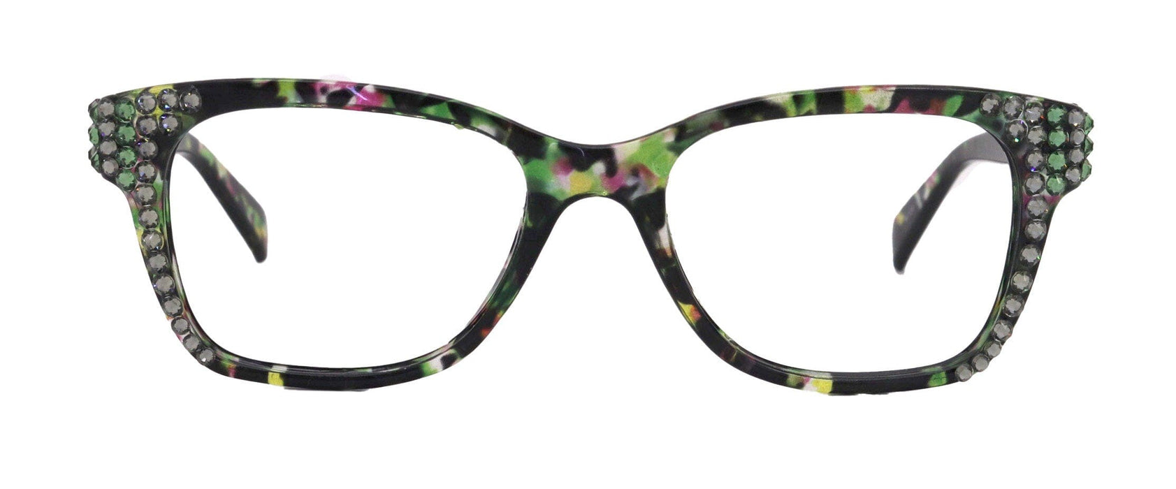 Azul, (Bling) Reading Glasses 4 Women W (Black Diamond N Green)Genuine European Crystals. +1.5..+5 NY Fifth Avenue (Wide frame)