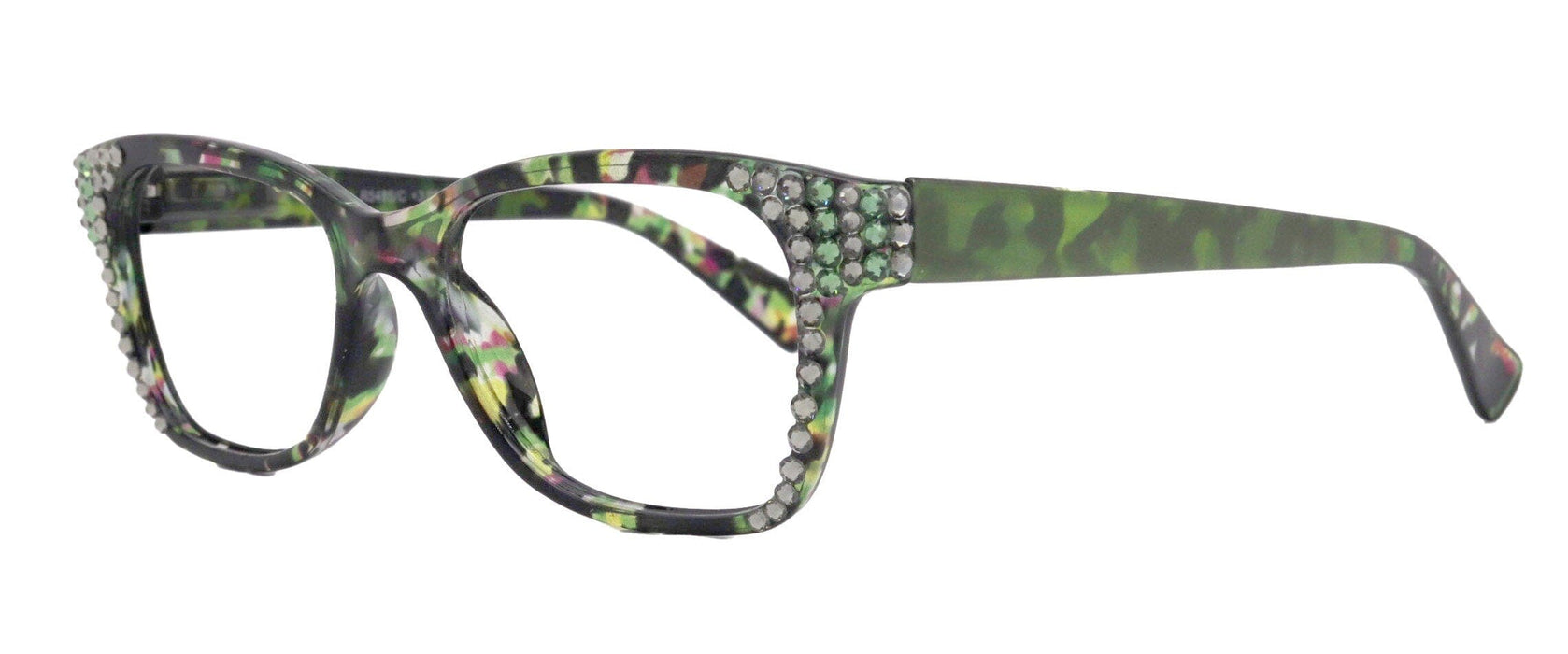 Azul, (Bling) Reading Glasses 4 Women W (Black Diamond N Green)Genuine European Crystals. +1.5..+5 NY Fifth Avenue (Wide frame)