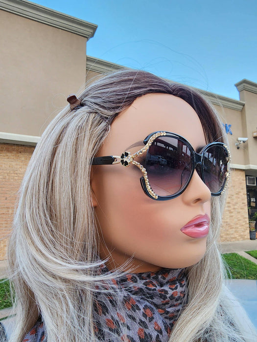 Bling Round Women Sunglasses W Genuine European Crystals, 100% UV Protection. NY Fifth Avenue