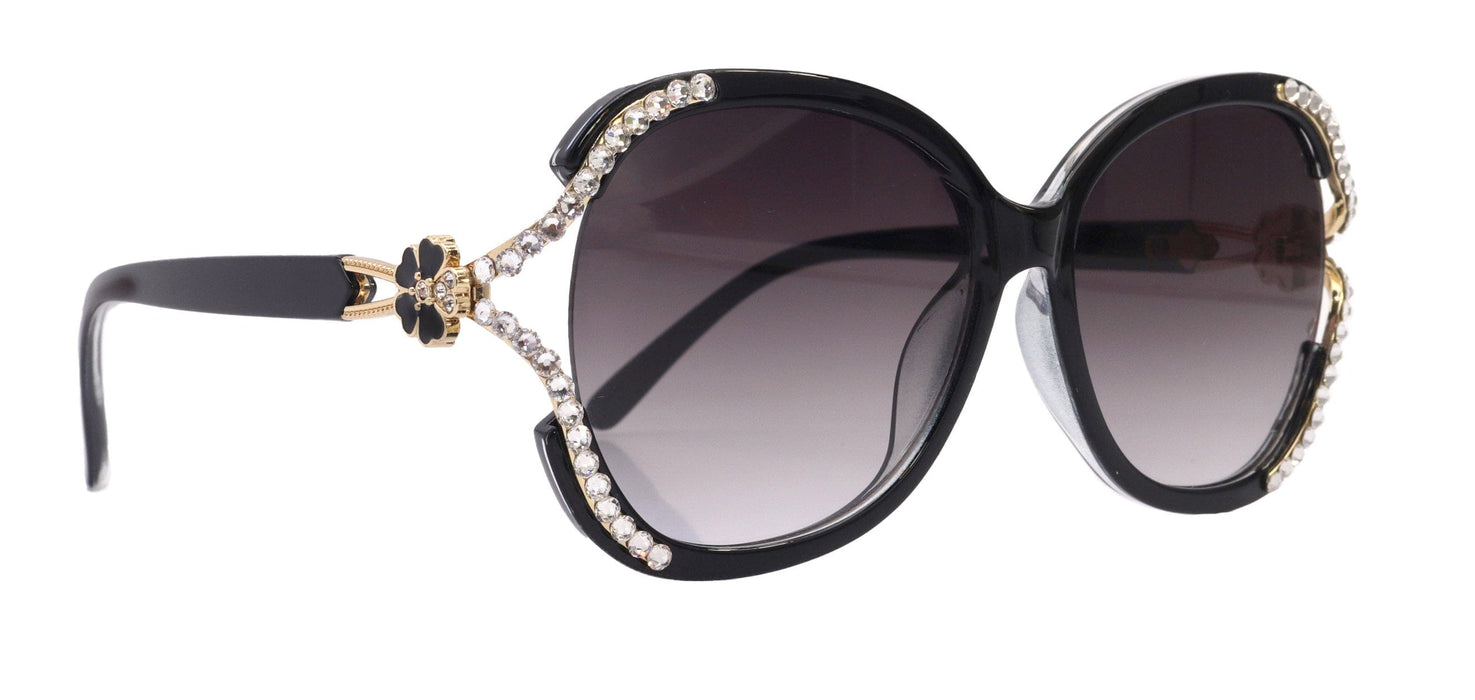 Bling Round Women Sunglasses W Genuine European Crystals, 100% UV Protection. NY Fifth Avenue