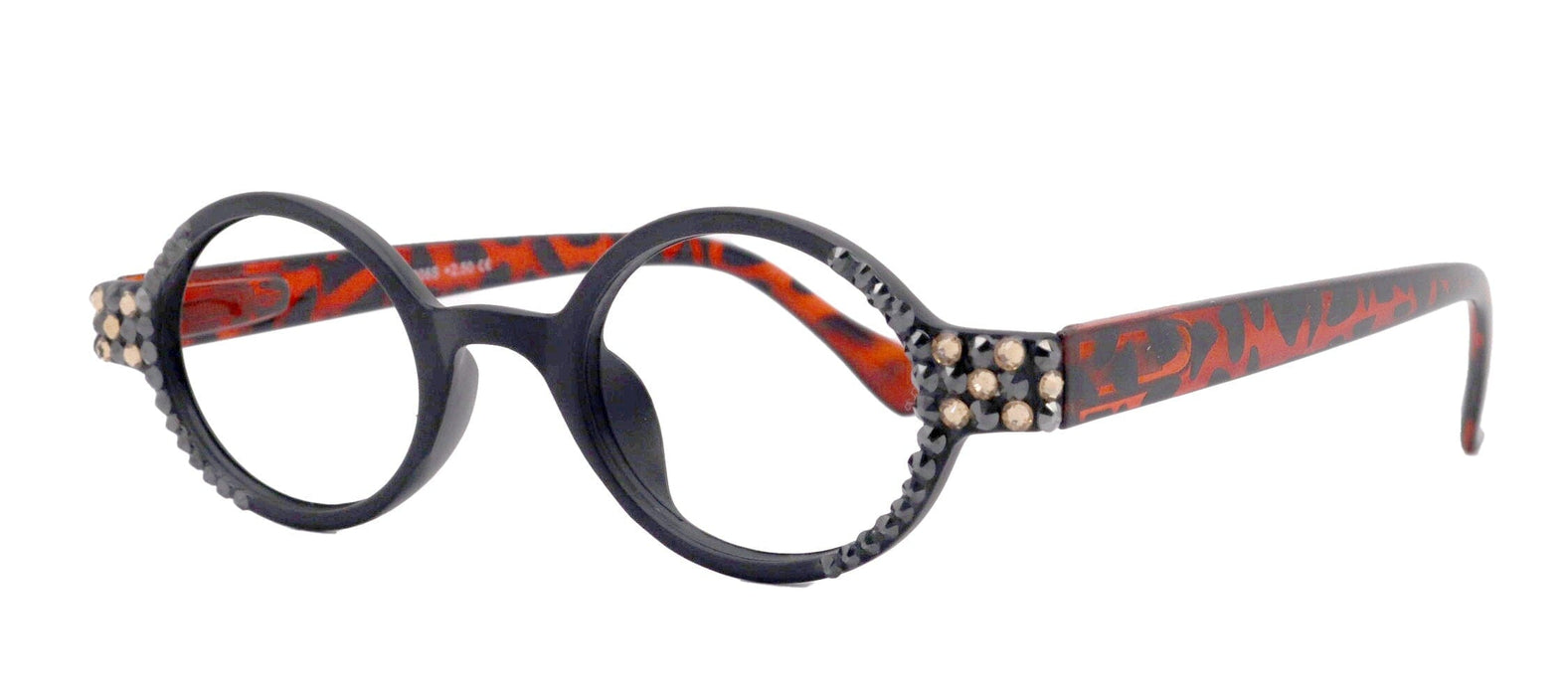 Bling Women Reading Glasses Hematite W light Colorado Genuine European Crystals, Round (Black) Tortoiseshell. NY Fifth Avenue