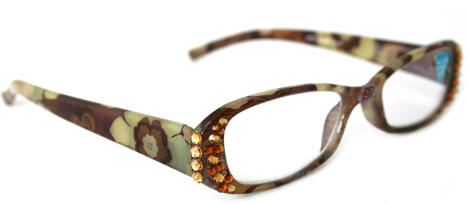 Blossom, (Bling) Reading Glasses for Women W (Light Colorado, Cooper) +1.50..+4 +4.50 +6 (Floral Brown) NY Fifth Avenue.