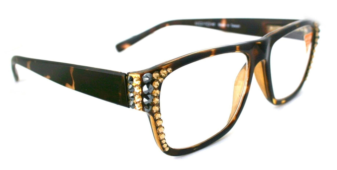 Brooklyn, (Bling) Reading Glasses for Women W (Hematite + L. Colorado) Genuine European Crystals. +1.25..+3 Square. NY Fifth Avenue