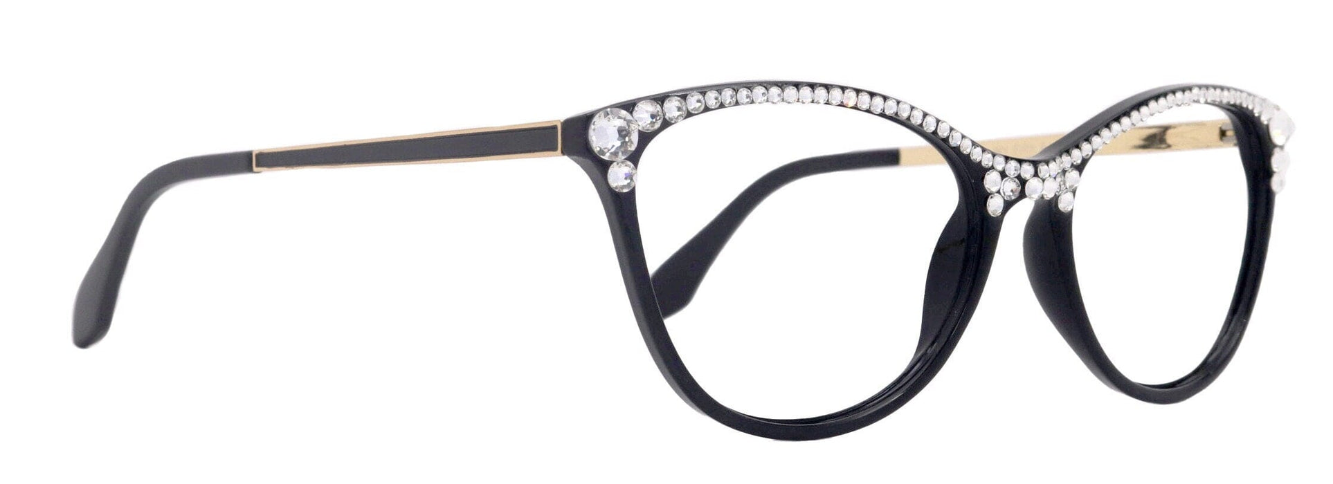 Cattitude Bling Reading Glasses 4 Women W Clear on Top Genuine European Crystals, Magnifying Cat Eye NY Fifth Avenue