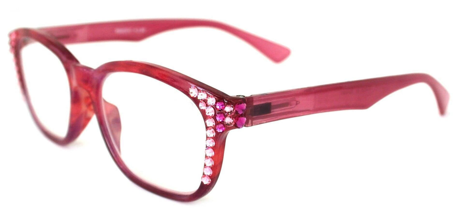 Coral, (Bling) Reading Glasses For Women W (Rose, Light Rose) Genuine European Crystals. +1.50 to +3 Marble Pattern Frame. NY Fifth Avenue.