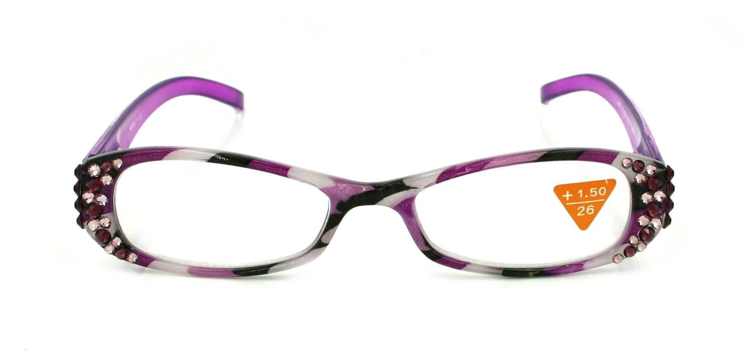 Dashing Stripes, (Bling) Women Reading Glasses Adorned W (Amethyst, L. Amethyst) +1..+3 (Purple) Oval NY Fifth Avenue