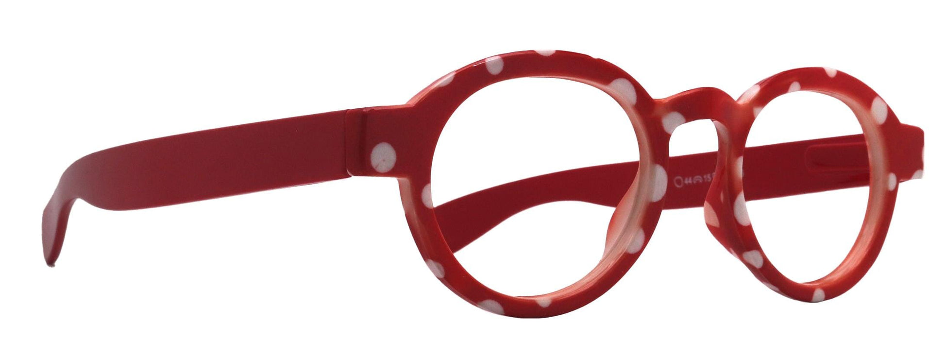 Dotty Chic, Round Reading Glasses for Women Red frame with playful polka-dot pattern: +1.25 +4 NY Fifth Avenue