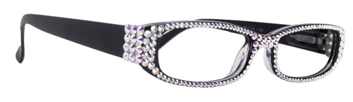 Elise, Bling Reading Glasses For Women W (AB)Genuine European Crystals rectangular (Black) +1.25 ..+3, Full Top NY Fifth Avenue.