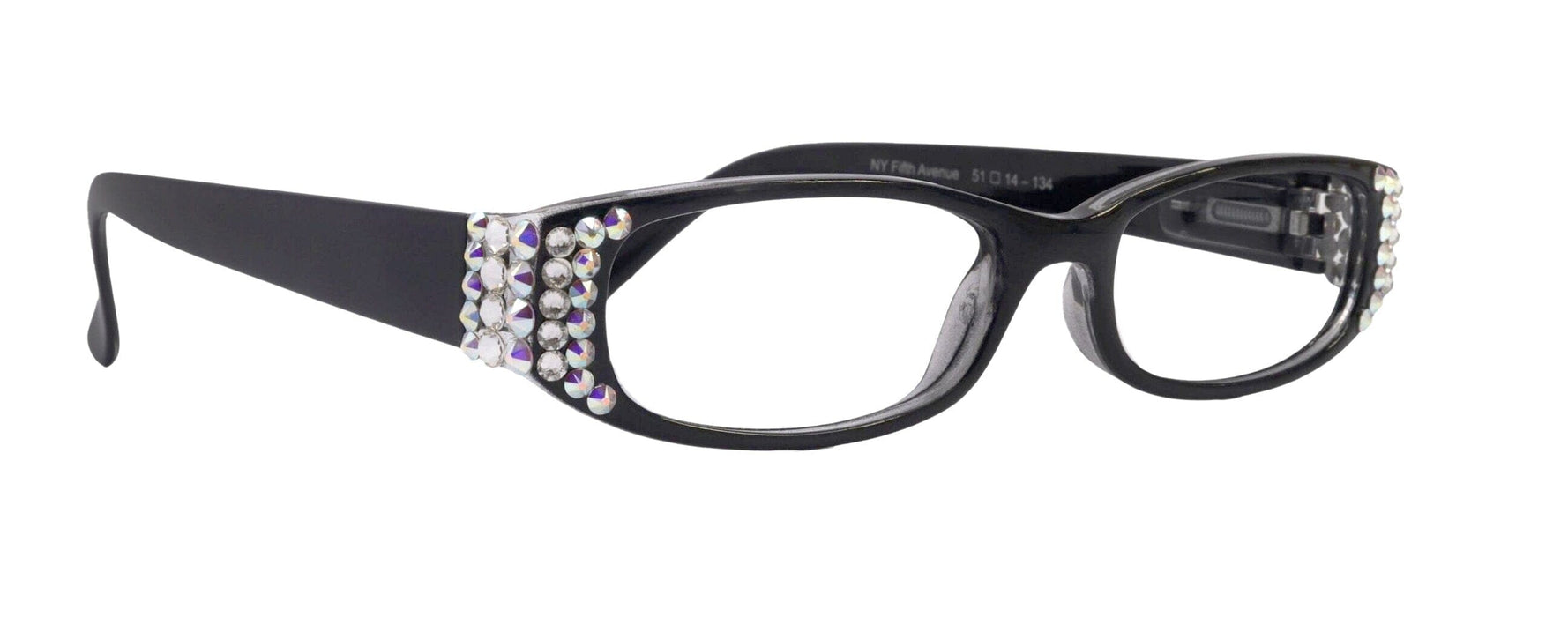 Elise, Bling Reading Glasses For Women W (Clear)Genuine European Crystals rectangular (Black) +1.25 ..+3, NY Fifth Avenue.