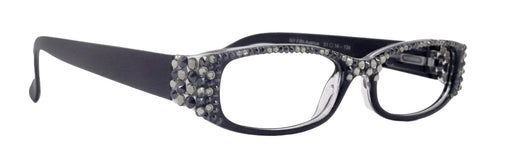 Elise, Bling Reading Glasses For Women W Full Top (B)Genuine European Crystals rectangular (Black) +1.25 ..+3, NY Fifth Avenue.