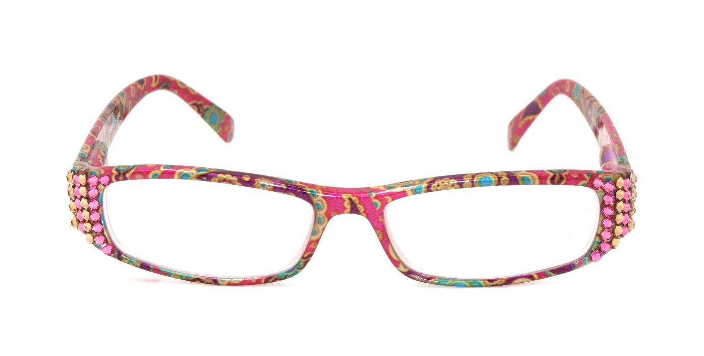 Florence, (Bling) Reading Glasses For Women W (Rose, Light Colorado)Genuine European Crystals +1.25 ..+3 Paisley, NY Fifth Avenue.