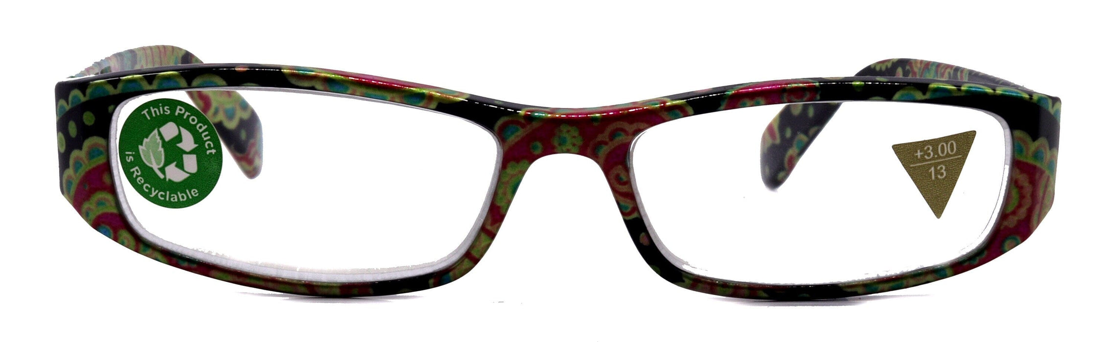 Florence, (Premium) Reading Glasses, High End Readers +1.25 to +3 Magnifying. (Paisley, Green) optical, Rectangular Frame. NY Fifth Avenue.