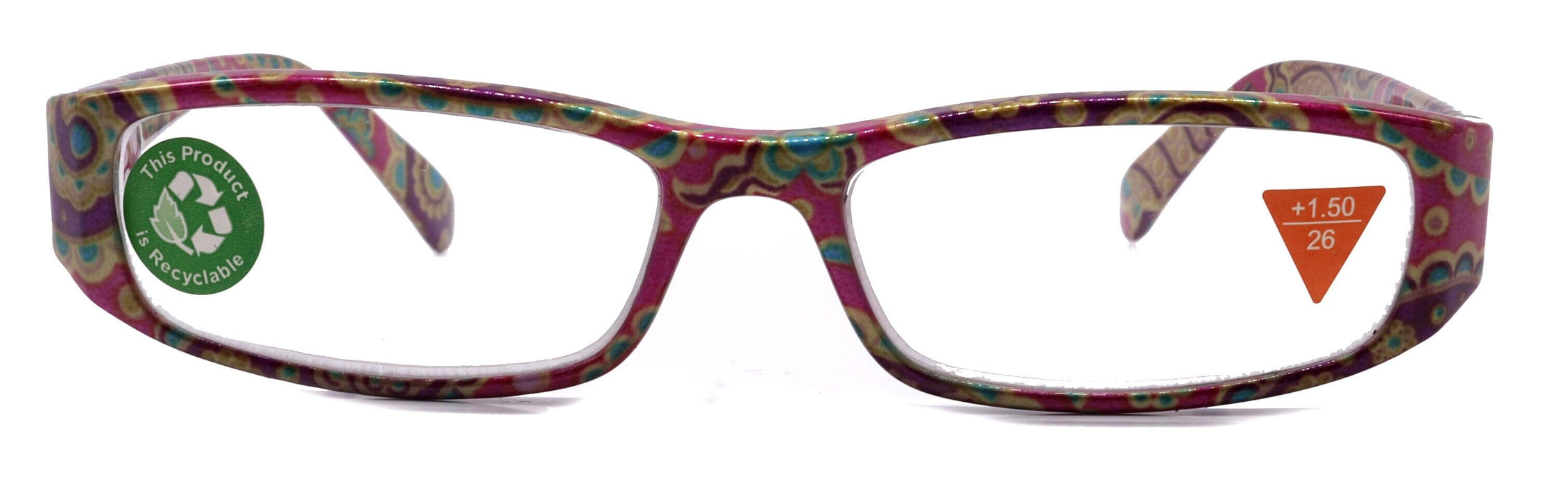 Florence, (Premium) Reading Glasses, High End Readers +1.25 to +3 Magnifying. (Paisley, Pink) optical, Rectangular Frame. NY Fifth Avenue.