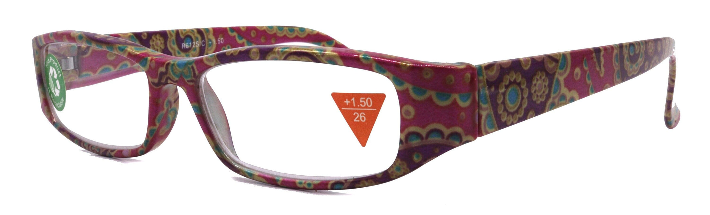 Florence, (Premium) Reading Glasses, High End Readers +1.25 to +3 Magnifying. (Paisley, Pink) optical, Rectangular Frame. NY Fifth Avenue.