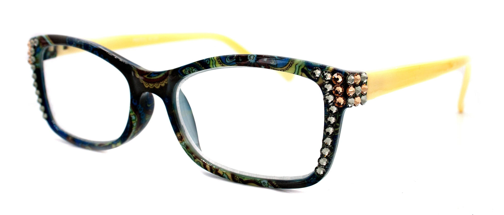 Frida, (Bling) Reading Glasses Women W (L. Colorado, Black Diamond)Genuine European Crystals. +1.25.. +4 Paisley, NY Fifth Avenue.