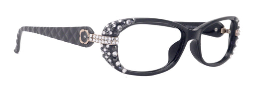 Glamour Quilted, (Bling) Reading Glasses For Women Adorned W (Clear, Hematite)Genuine European Crystals +1.25.. +3.5 (Black)