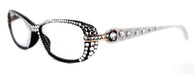 Glamour Quilted, (Bling) Reading Glasses For Women With (Full Top) Genuine European Crystals+1.25 to +3 (White, Black) NY fifth avenue.