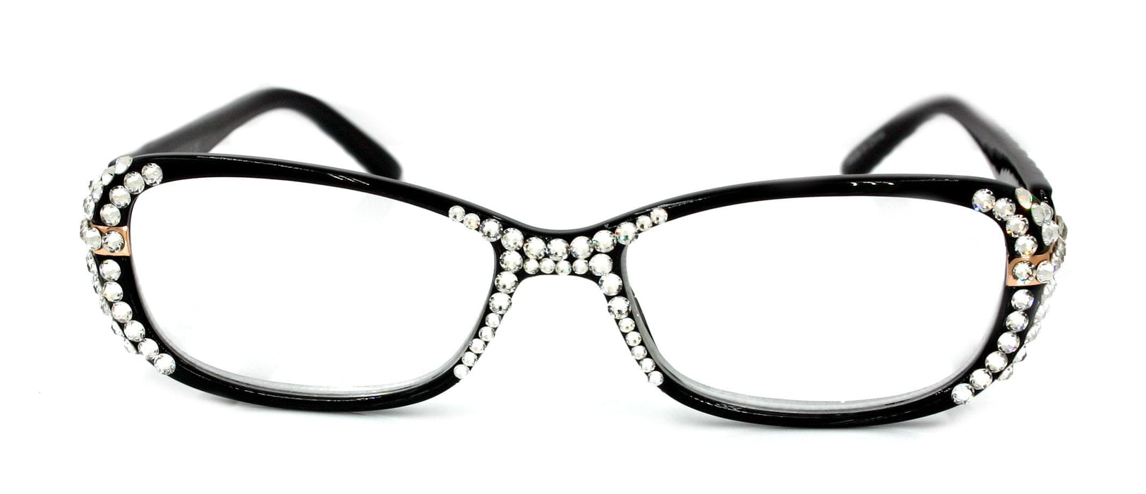 Glamour Quilted, (Bling) Women Reading Glasses W (Sides, Front) (Clear) Genuine European Crystals +1.25..+3.50 Rectangular. NY Fifth Avenue