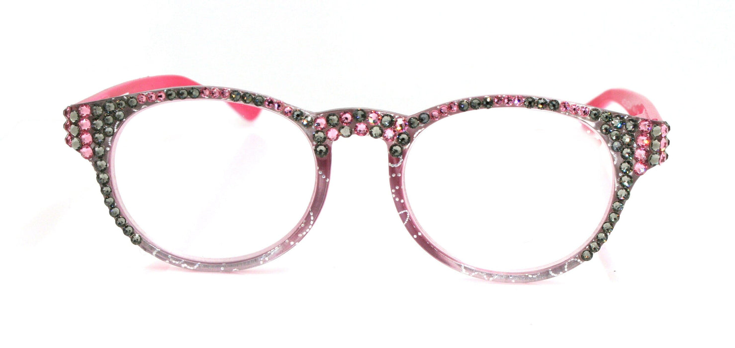 Grace, (Bling) Reading Glasses 4 Women W (Rose, Black Diamond) Genuine European Crystals (Metallic Silver, Pink) Round NY Fifth Avenue