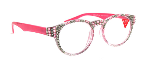 Grace, (Bling) Reading Glasses 4 Women W (Rose, Black Diamond) Genuine European Crystals (Metallic Silver, Pink) Round NY Fifth Avenue