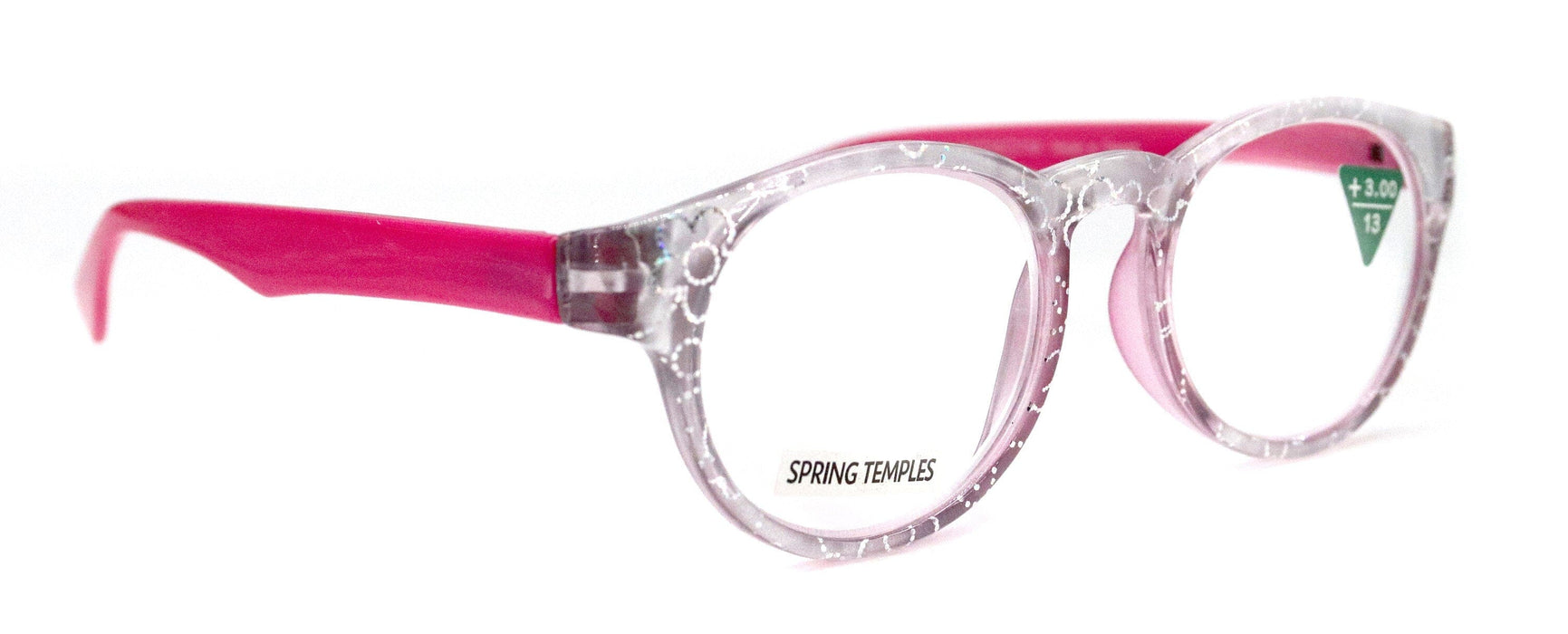 Grace, (Premium) Reading Glasses High End Readers +1.25 ..+3 Magnifying Glasses, Round Frame. (Metallic Silver, Pink) NY Fifth Avenue.