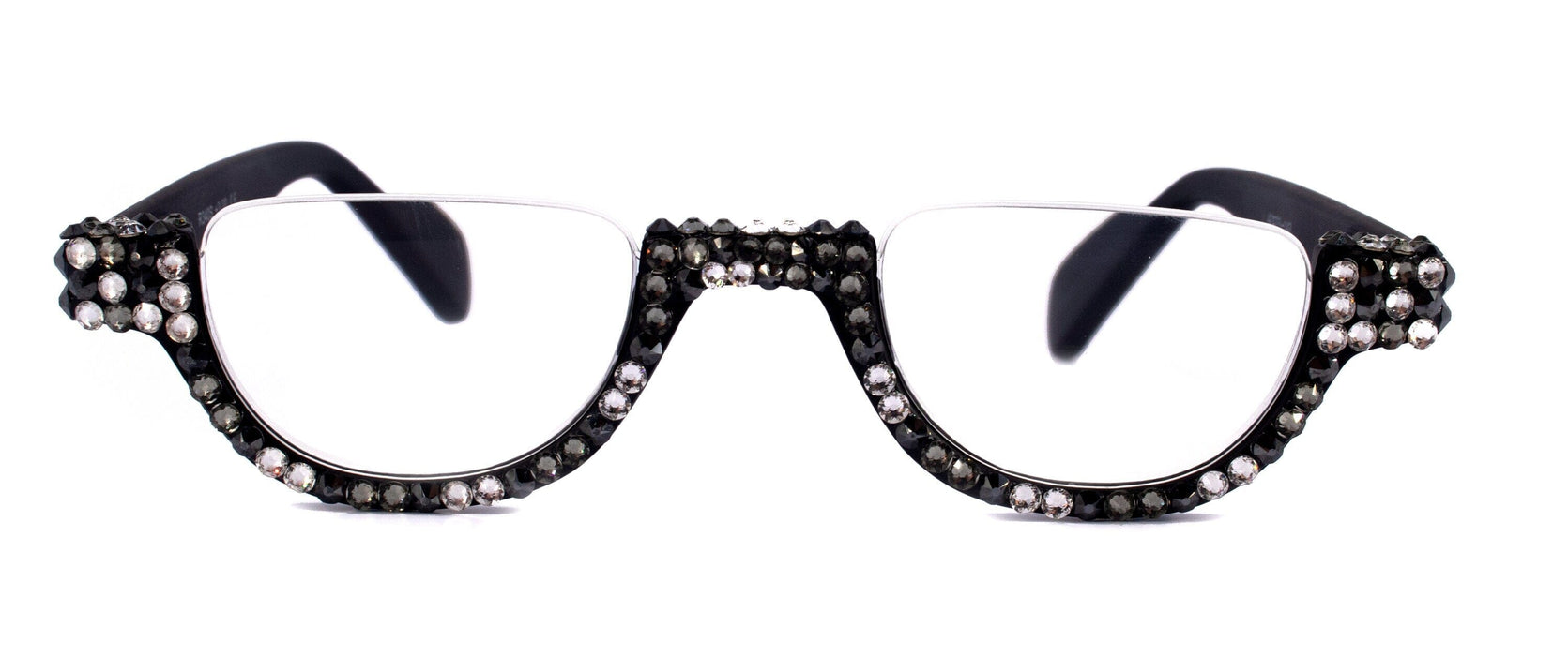 Half Moon, (Bling) Woman Reading Glasses Adorned W (Hematite, Clear, Black Diamond) Genuine European Crystals +1.25..+4, NY Fifth Avenue