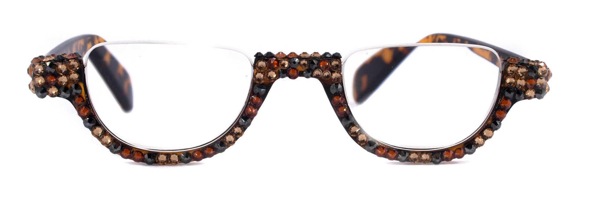 Half Moon, (Bling) Woman Reading Glasses Adorned W (Hematite, Cooper, L. Colorado) Genuine European Crystals Lower Nose, NY Fifth Avenue.