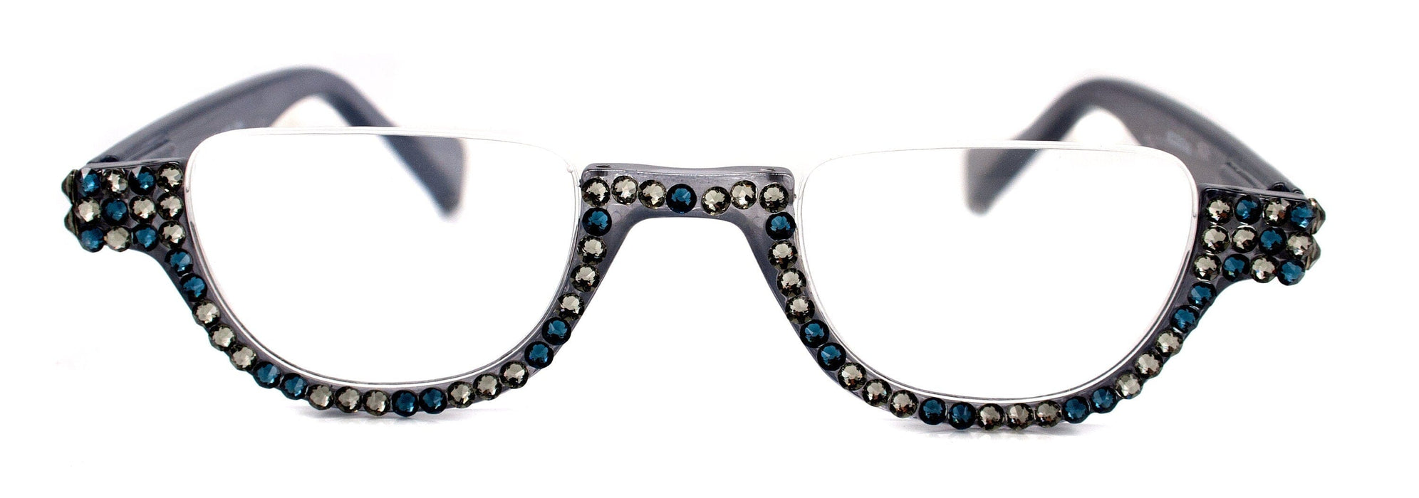 Half Moon, (Bling) Woman Reading Glasses W (Black Diamond, Montana Blue) Genuine European Crystals Reader +1.25...+4 Frame, NY Fifth Avenue