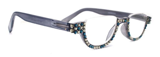 Half Moon, (Bling) Woman Reading Glasses W (Black Diamond, Montana Blue) Genuine European Crystals Reader +1.25...+4 Frame, NY Fifth Avenue