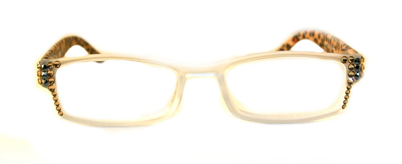 Xena, (Bling) Women Reading Glasses W (Light Colorado, Hematite) Genuine European Crystals (Frosted Clear, Brown Leopard) NY fifth avenue