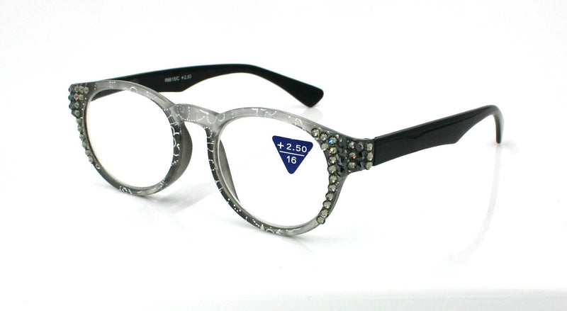 Grace, (Bling) Reading Glasses for Women W (Black Diamond, Hematite) Genuine European Crystals (Metallic Silver, Black) NY Fifth Avenue