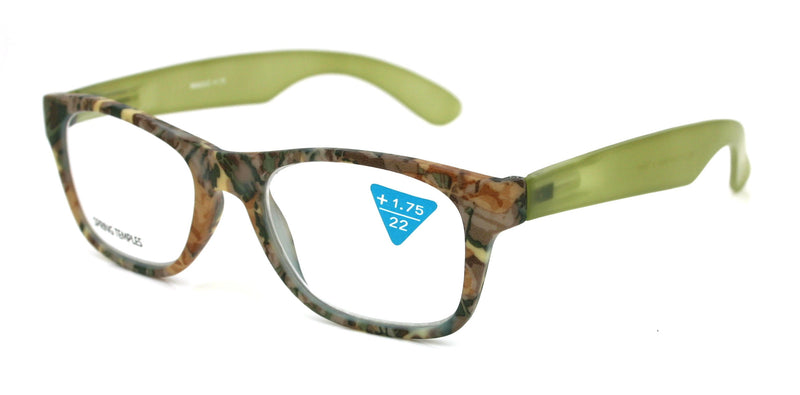 The Forester, (Premium) Reading Glasses, High End Reader +1.25 to +3 Magnifying, Square Style (Green Camouflage) Frame. NY Fifth Avenue