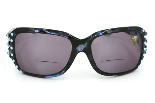Lourdes, (Bling, Bifocal) Women Reading Sunglasses W (Hematite, Aquamarine) Genuine European Crystals (Blue) Leopard Animal Print, NY Fifth Avenue