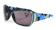 Lourdes, (Bling, Bifocal) Women Reading Sunglasses W (Hematite, Aquamarine) Genuine European Crystals (Blue) Leopard Animal Print, NY Fifth Avenue
