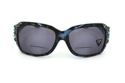 Lourdes, (Bling, Bifocal) Women Reading Sunglasses W (Hematite, Aquamarine) Genuine European Crystals (Blue) Leopard Animal Print, NY Fifth Avenue