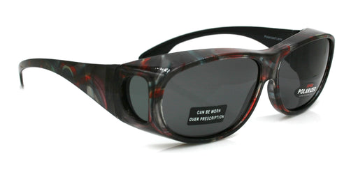 Explorer, (Fit Over) Glasses Rectangular Polarized Sunglasses 1.1mm 100% UVA UVB Prot (Grey Red) Frame, (Smoke Grey) Lens, NY Fifth Avenue.