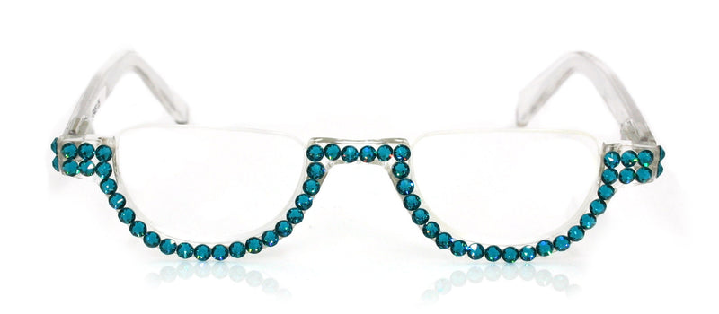 Half Moon, (Bling) Woman Reading Glasses Adorned W (Blue Zircon) Genuine European Crystals +1.25..+4 Lower Nose, NY Fifth Avenue