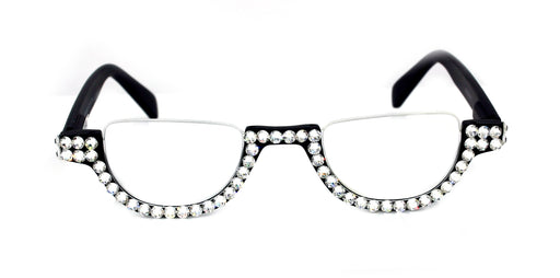 Half Moon Women’s Reading Glasses – Black Frame with Clear Crystals
